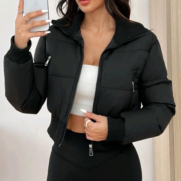 Women's Solid Color Zipper Front Padded Coat - Picture 3 of 4